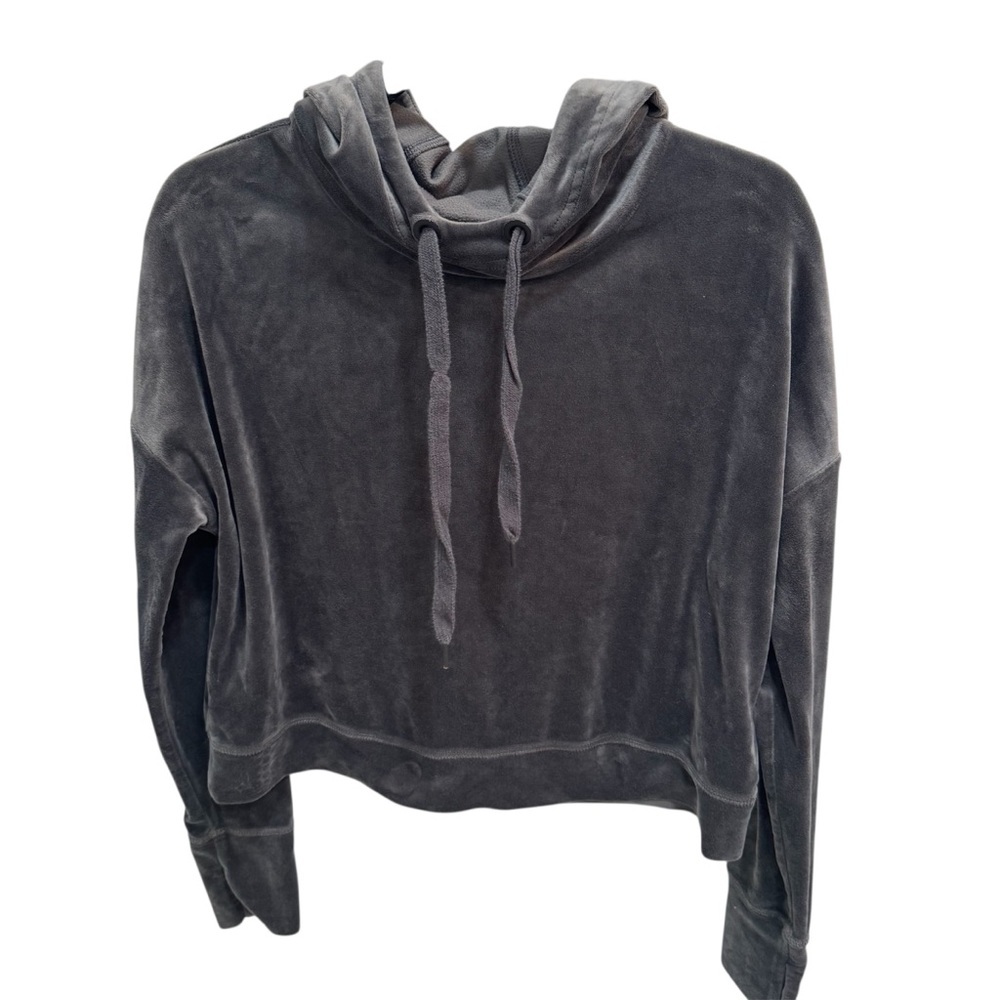 AERIE Offline After Party Velour Hoodie Cropped Gray Womens M Soft